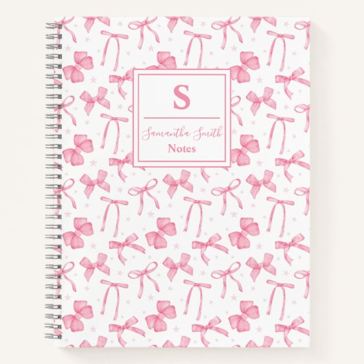 Aesthetic Pink Coquette Bow Custom Name ノートブック (正面)