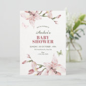 Aesthetic pink flower bloom baby shower 招待状 (スタンド正面)