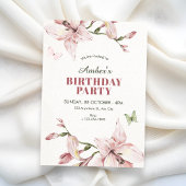 Aesthetic pink flower bloom birthday 招待状