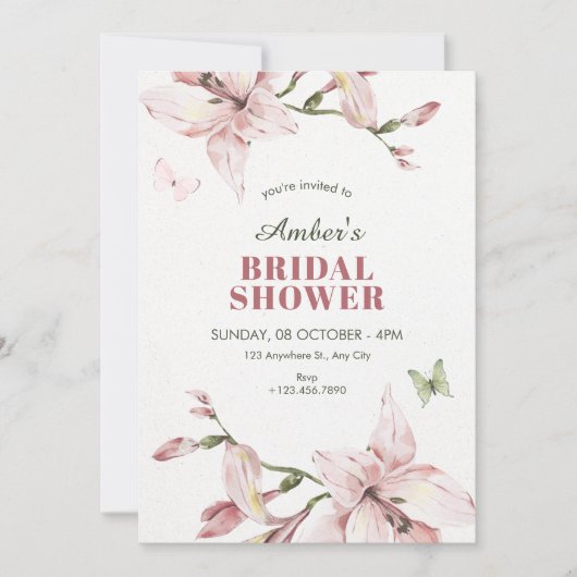 Aesthetic pink flower bloom bridal shower 招待状 (正面)