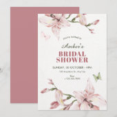 Aesthetic pink flower bloom bridal shower 招待状 (正面/裏面)