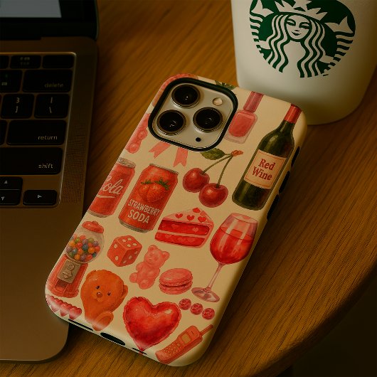 Aesthetic Pink Patterns Watercolor Style iPhone 16ケース