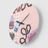 Aesthetic-Pink Retro Abstract Design ラージ壁時計 (傾斜)