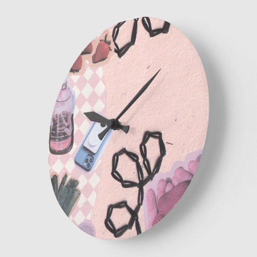 Aesthetic-Pink Retro Abstract Design  ラージ壁時計 (傾斜)