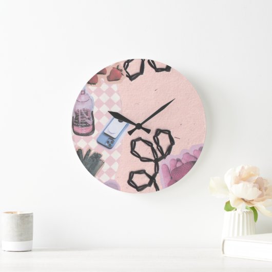 Aesthetic-Pink Retro Abstract Design ラージ壁時計 (ホーム)