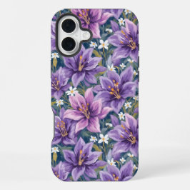 Aesthetic Purple Lily Floral Watercolor iPhone 16 Plusケース