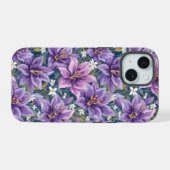 Aesthetic Purple Lily Floral Watercolor iPhone 15ケース (裏面横)