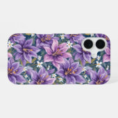 Aesthetic Purple Lily Floral Watercolor iPhone 16ケース (裏面横)