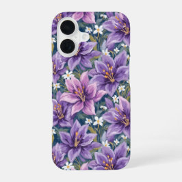 Aesthetic Purple Lily Floral Watercolor iPhone 16ケース