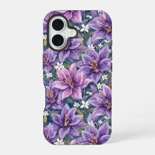 Aesthetic Purple Lily Floral Watercolor iPhone 16ケース (裏面)