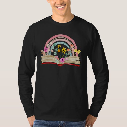 Aesthetic Rainbow Floral Book Librarian Read Nerd  Tシャツ (正面)