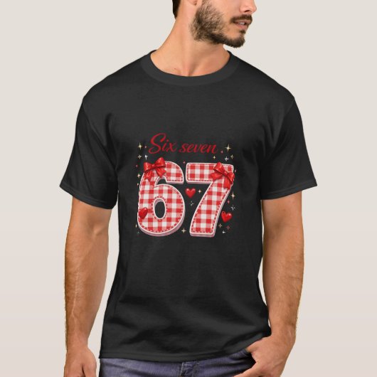 Aesthetic Red Plaid Six Seven Typography Style Art Tシャツ (正面)