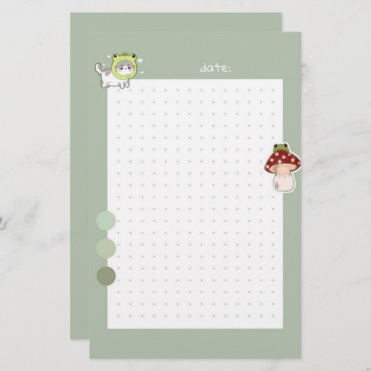 Aesthetic Sage green Frog cute korean 便箋 (正面/裏面)