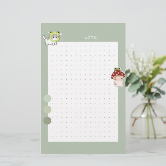 Aesthetic Sage green Frog cute korean 便箋 (スタンド正面)