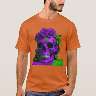 Aesthetic Skulls and Roses Violet and Green friend Tシャツ