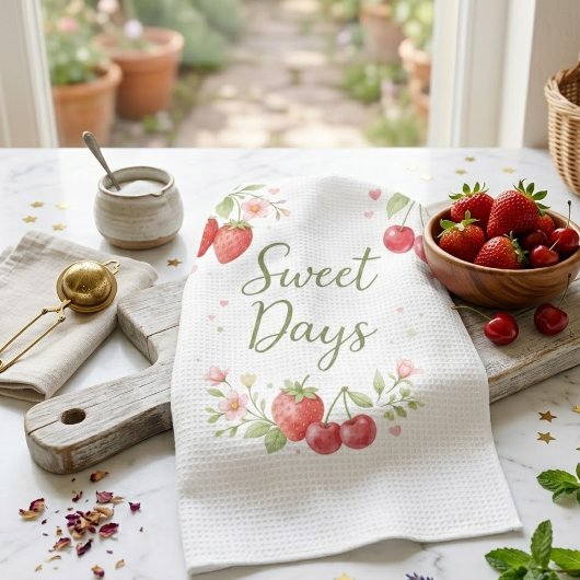 Aesthetic Strawberry &Cherry Tea Towel キッチンタオル