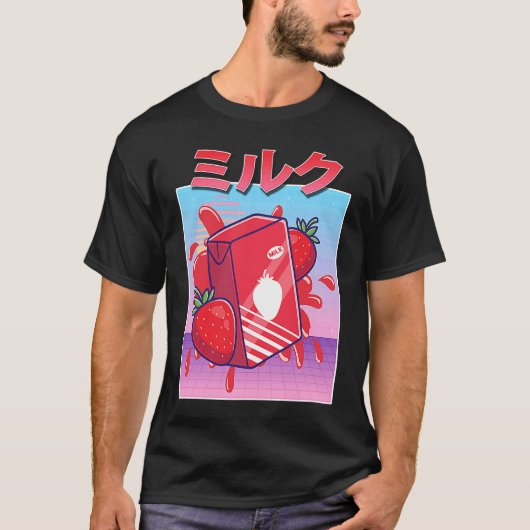 Aesthetic Strawberry Milk Shake Vaporwave 90s Japa Tシャツ (正面)