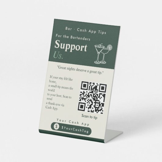 Aesthetic Support Us QRコードサイン | Cash Appチップ 台座サイン (正面)