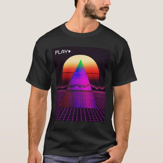 Aesthetic Synthwave Outrun Style Grid Sunset sunri Tシャツ (正面)