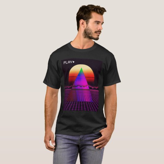 Aesthetic Synthwave Outrun Style Grid Sunset sunri Tシャツ (正面フル)