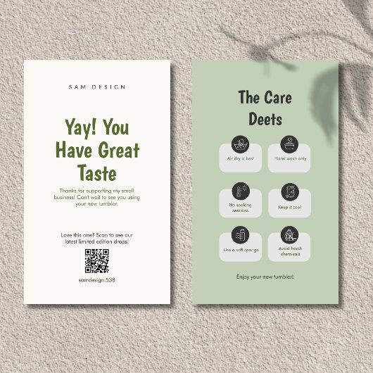 Aesthetic Tumbler Care Instructions QR Code Card 名刺