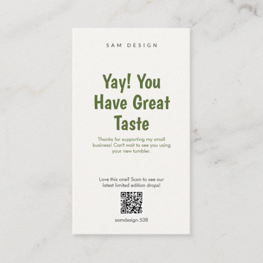 Aesthetic Tumbler Care Instructions QR Code Card 名刺 (正面)