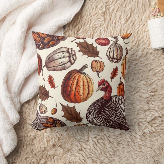 Aesthetic Turkey and Gourd Pattern クッション (ブランケット)