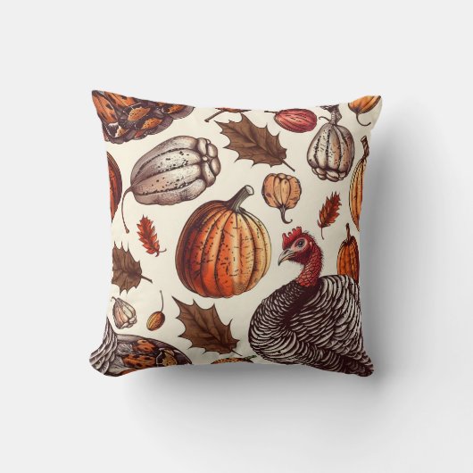 Aesthetic Turkey and Gourd Pattern クッション (正面)
