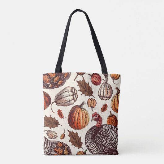 Aesthetic Turkey and Gourd Pattern トートバッグ (裏面)