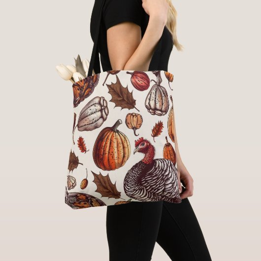 Aesthetic Turkey and Gourd Pattern トートバッグ (クローズアップ)