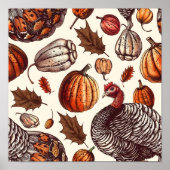 Aesthetic Turkey and Gourd Pattern ポスター (正面)