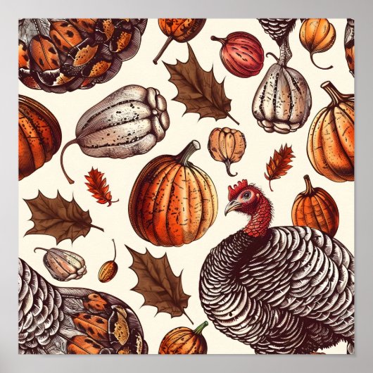 Aesthetic Turkey and Gourd Pattern ポスター (正面)