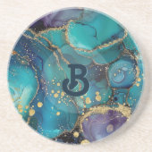 Aesthetic Turquoise & Gold Flowing Marble コースター (正面)