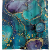 Aesthetic Turquoise & Gold Flowing Marble シャワーカーテン (正面)