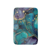 Aesthetic Turquoise & Gold Flowing Marble バスマット (正面縦)
