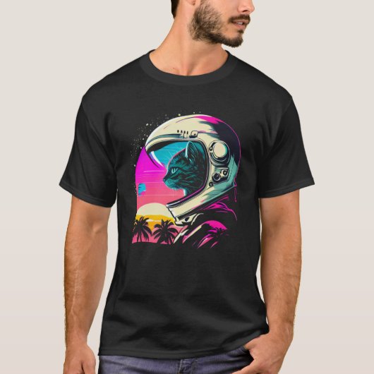 Aesthetic Vaporwave Space Cat 80s 90s Astronaut  1 Tシャツ (正面)