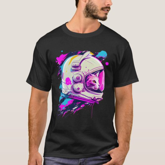 Aesthetic Vaporwave Space Cat 80s 90s Astronaut  3 Tシャツ (正面)