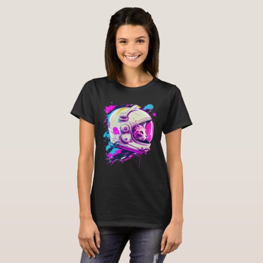 Aesthetic Vaporwave Space Cat 80s 90s Astronaut  3 Tシャツ (正面フル)