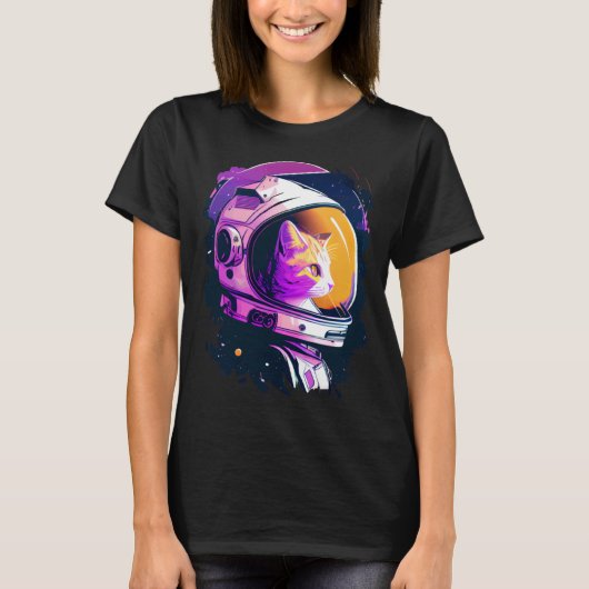 Aesthetic Vaporwave Space Cat 80s 90s Astronaut  4 Tシャツ (正面)