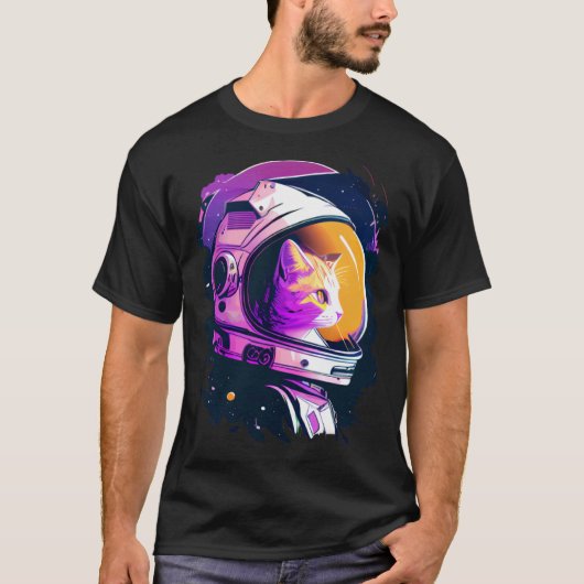 Aesthetic Vaporwave Space Cat 80s 90s Astronaut  4 Tシャツ (正面)