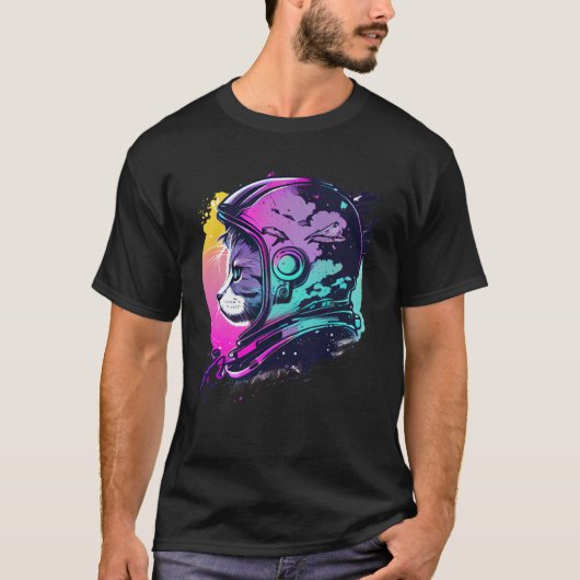 Aesthetic Vaporwave Space Cat 80s 90s Astronaut  5 Tシャツ (正面)