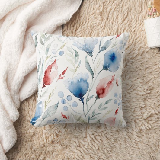 Aesthetic Watercolor Patriotic Wildflowers クッション (ブランケット)