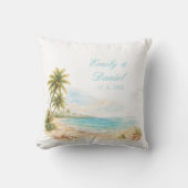 Aesthetic Watercolor Tropical Beach Wedding Names クッション (正面)