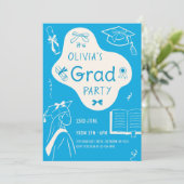 Aesthetic Whimsical Hand Drawn Graduation Party  招待状 (スタンド正面)