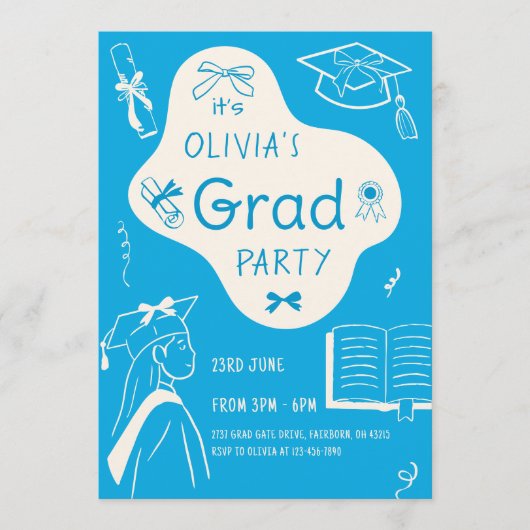 Aesthetic Whimsical Hand Drawn Graduation Party  招待状 (正面)