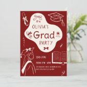 Aesthetic Whimsical Hand Drawn Graduation Party  招待状 (スタンド正面)