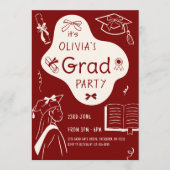 Aesthetic Whimsical Hand Drawn Graduation Party  招待状 (正面)