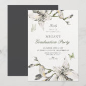 Aesthetic white grey flower bloom graduation 招待状 (正面/裏面)