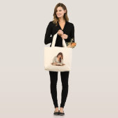 Aesthetic Woman Writing Illustration Tote Bag ラージトートバッグ (正面(モデル))