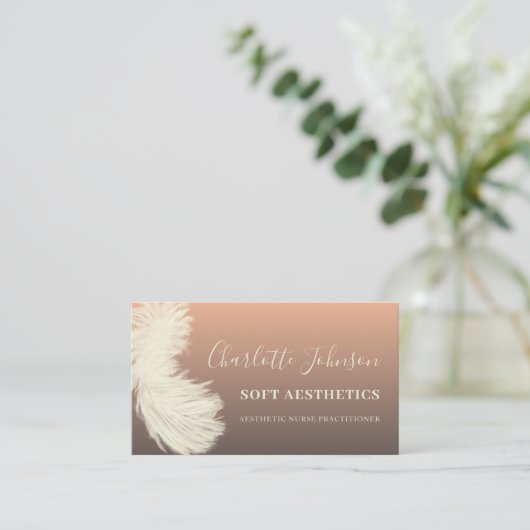 Aesthetics Skincare Modern Peach Feather 名刺 (スタンド正面)